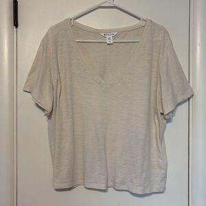 Athleta #659893 Women's S/S Essential Slub V-Neck Tee Shirt Top XL Cream